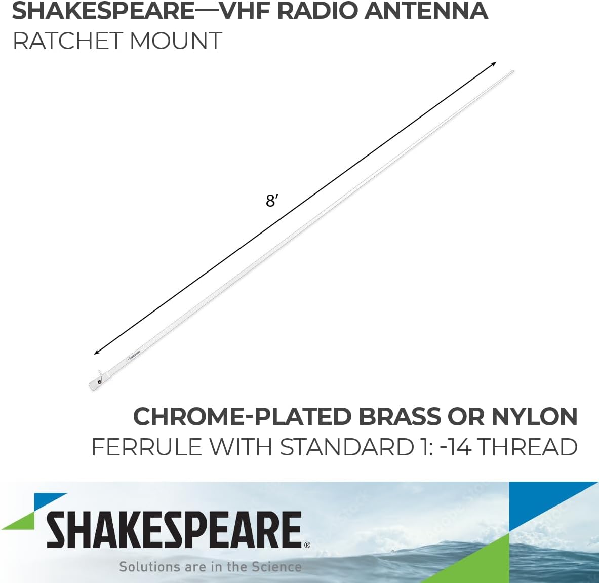 Antena VHF marina 8 pies 6 dB con refuerzo de nylon | Shakespeare SHA5206N