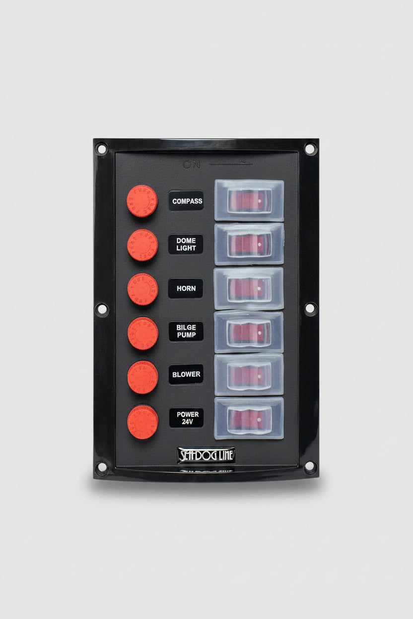 Panel de interruptores marinos vertical 6 posiciones con tapa protectora 424116-1 | Sea-Dog