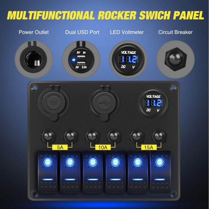 Panel de interruptores 12V con iluminación azul | DaierTek