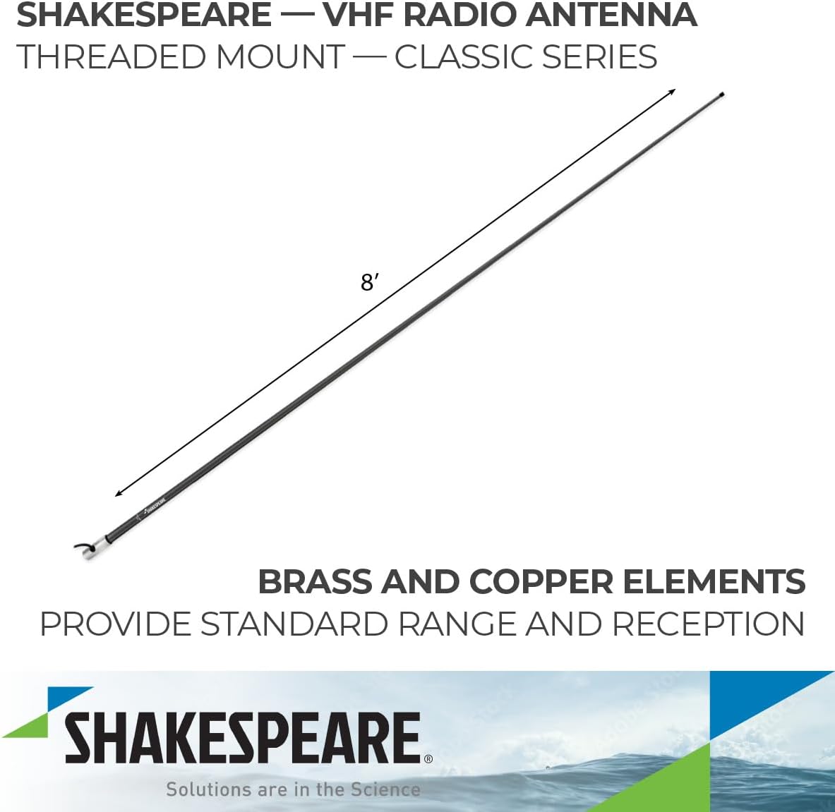 Antena VHF marina 8 pies de alto alcance | Shakespeare SHA5101
