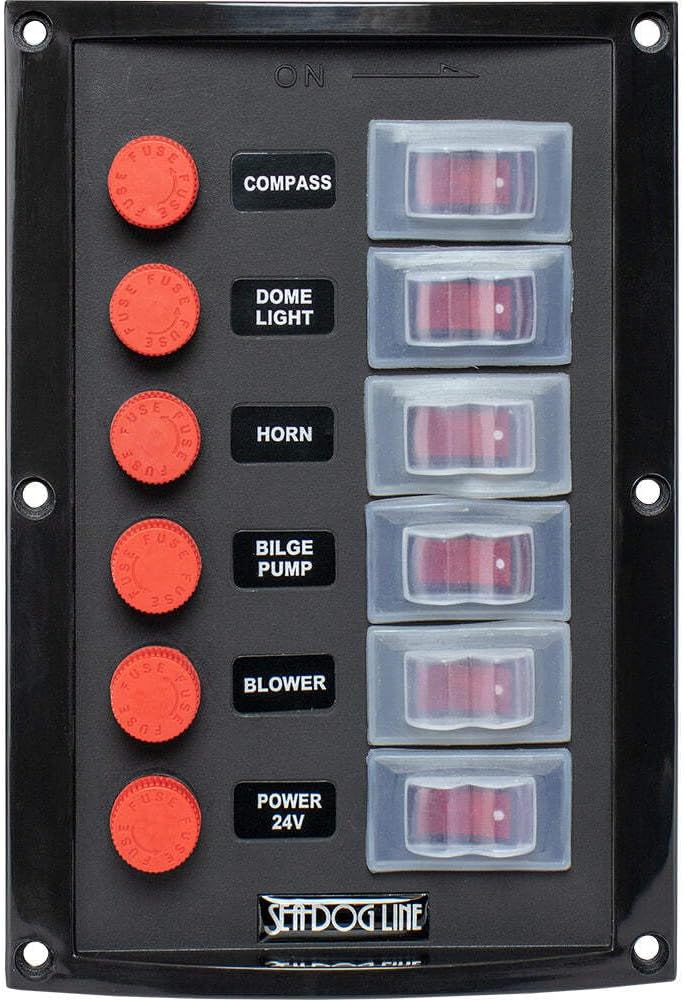 Panel de interruptores marinos vertical 6 posiciones con tapa protectora 424116-1 | Sea-Dog