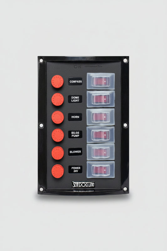 Panel de interruptores marinos vertical 6 posiciones con tapa protectora 424116-1 | Sea-Dog