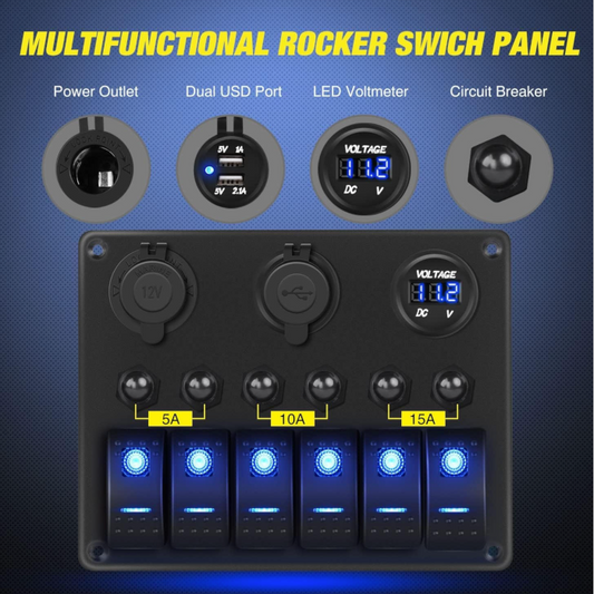 Panel de interruptores 12V con iluminación azul | DaierTek